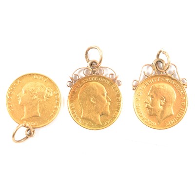 Lot 158 - Three Gold Half Sovereign Coins with fittings soldered to coins.