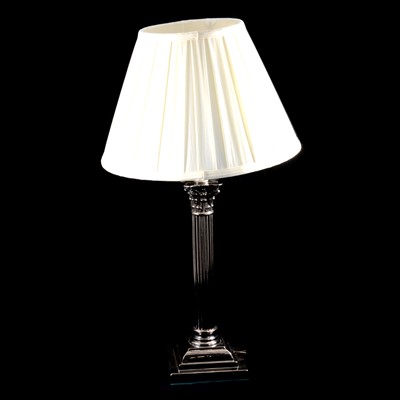 Lot 362 - Silver plated Corinthian column table lamp, with shade