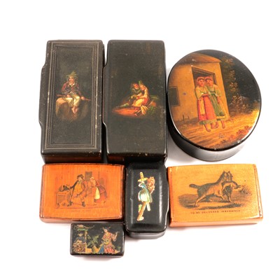 Lot 466 - Seven snuff boxes, Mauchline, miniature etc.