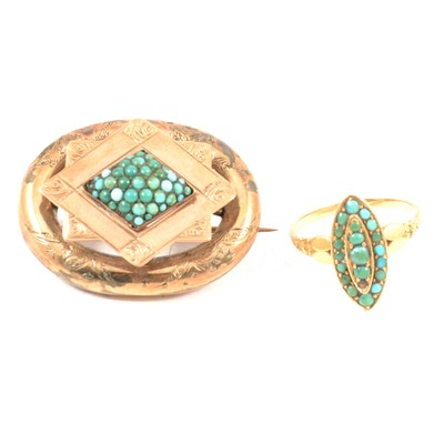 Lot 284 - A Victorian turquoise brooch and ring.