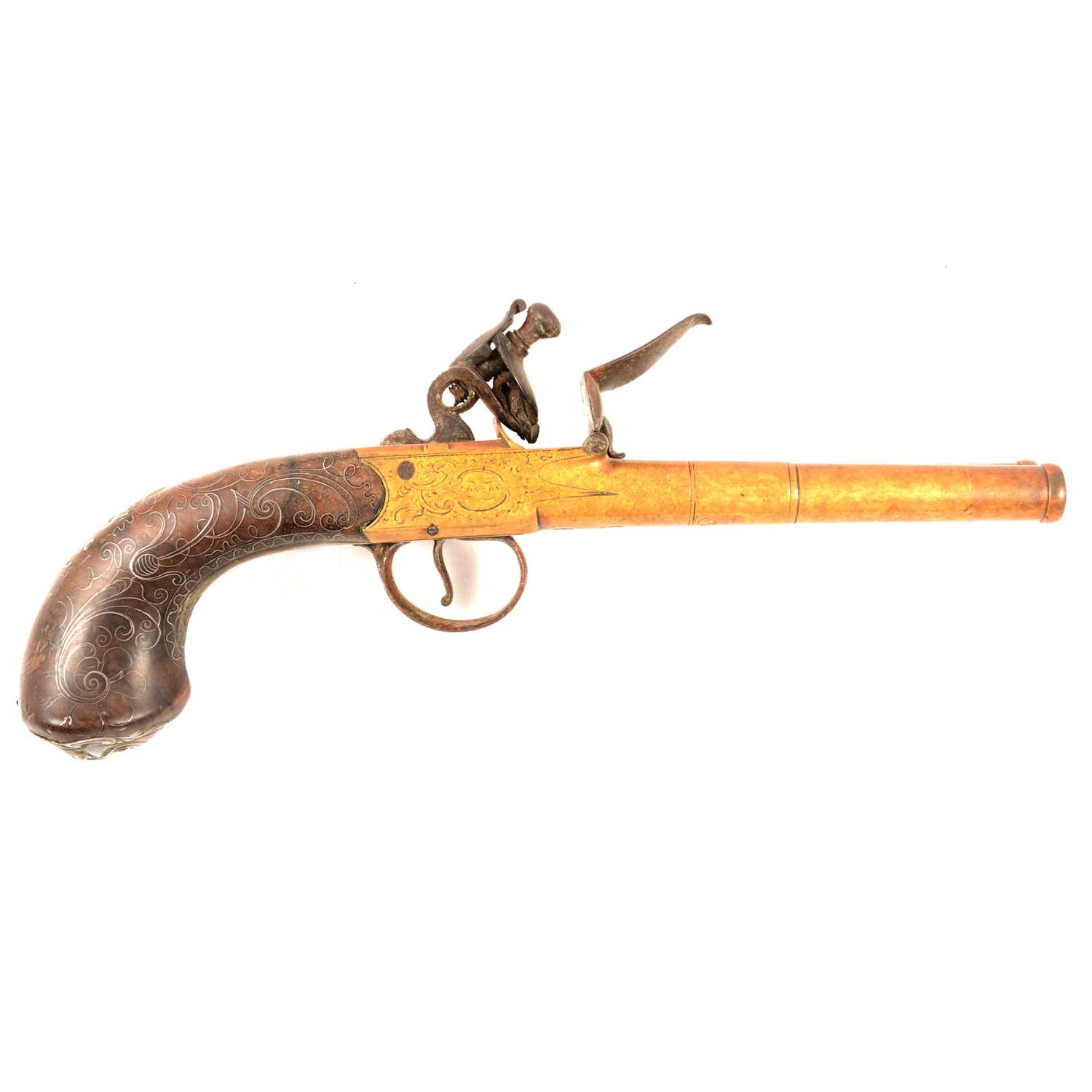 Lot 6 - Flintlock boxlock side-by-side double barrel pistol