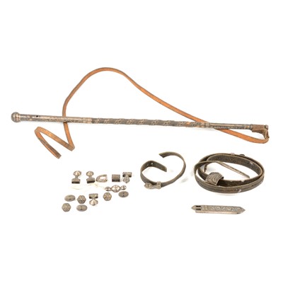 Lot 153 - Damascene dog whip and collar