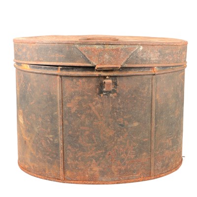 Lot 103 - Old tin hat box; militaria fragments, etc