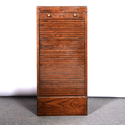 Lot 613 - Early 20th century oak tambour front filing/ collectors cabinet