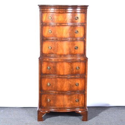 Lot 457 - Reproduction mahogany serpentine chest on chest