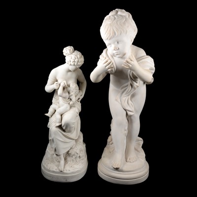 Lot 153 - Parian group, 'Cupid Betrayed', two composite groups, and a composite column