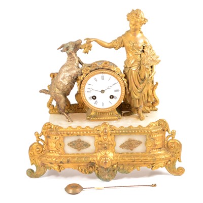 Lot 259 - A 19th century gilt spelter and onyx figural mantel clock