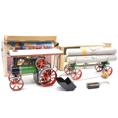 Lot 1 - Mamod TE1a live steam traction engine and lumber wagon, boxed.