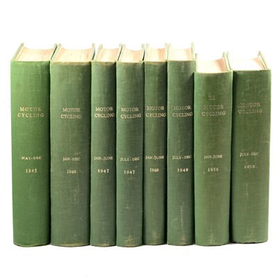Lot 100 - Motor Cycling magazine, eight bound volumes dating from 1945 - 1958.