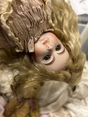 Lot 1008 - Heubach Koppelsdorf, bisque head baby doll, vintage teddy bear and two other dolls.