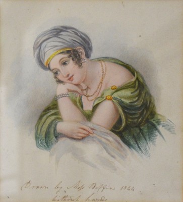 Lot 408 - Miss Biffin, Portrait of a woman in a turban.