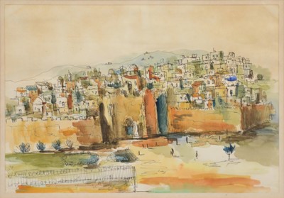 Lot 329 - Continental, Hillside town scene