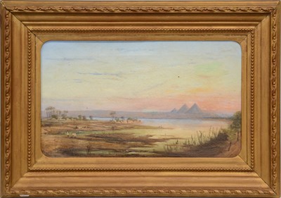 Lot 555 - English School, Egyptian landscape with pyramids