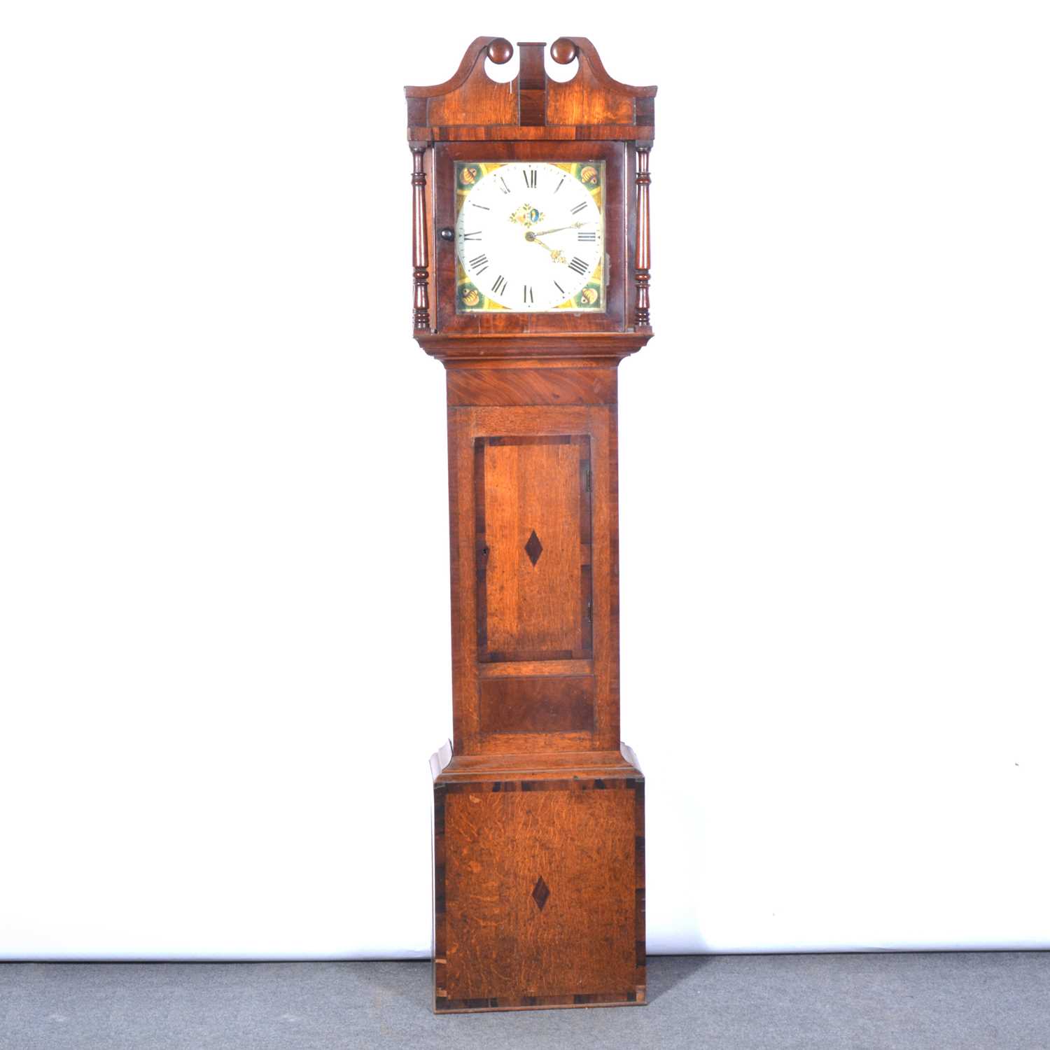 Lot 415 - Oak and mahogany longcase clock