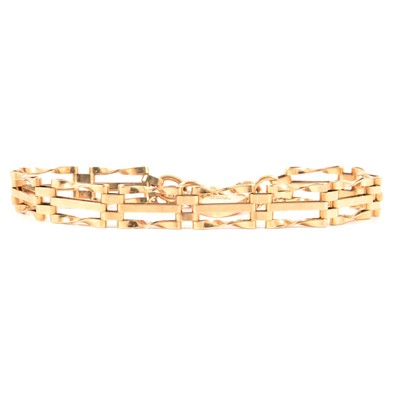 Lot 184 - A 9 carat gold gate link bracelet.