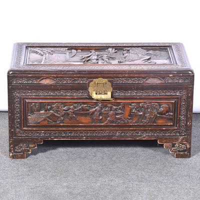 Lot 501 - Small carved camphor wood chest