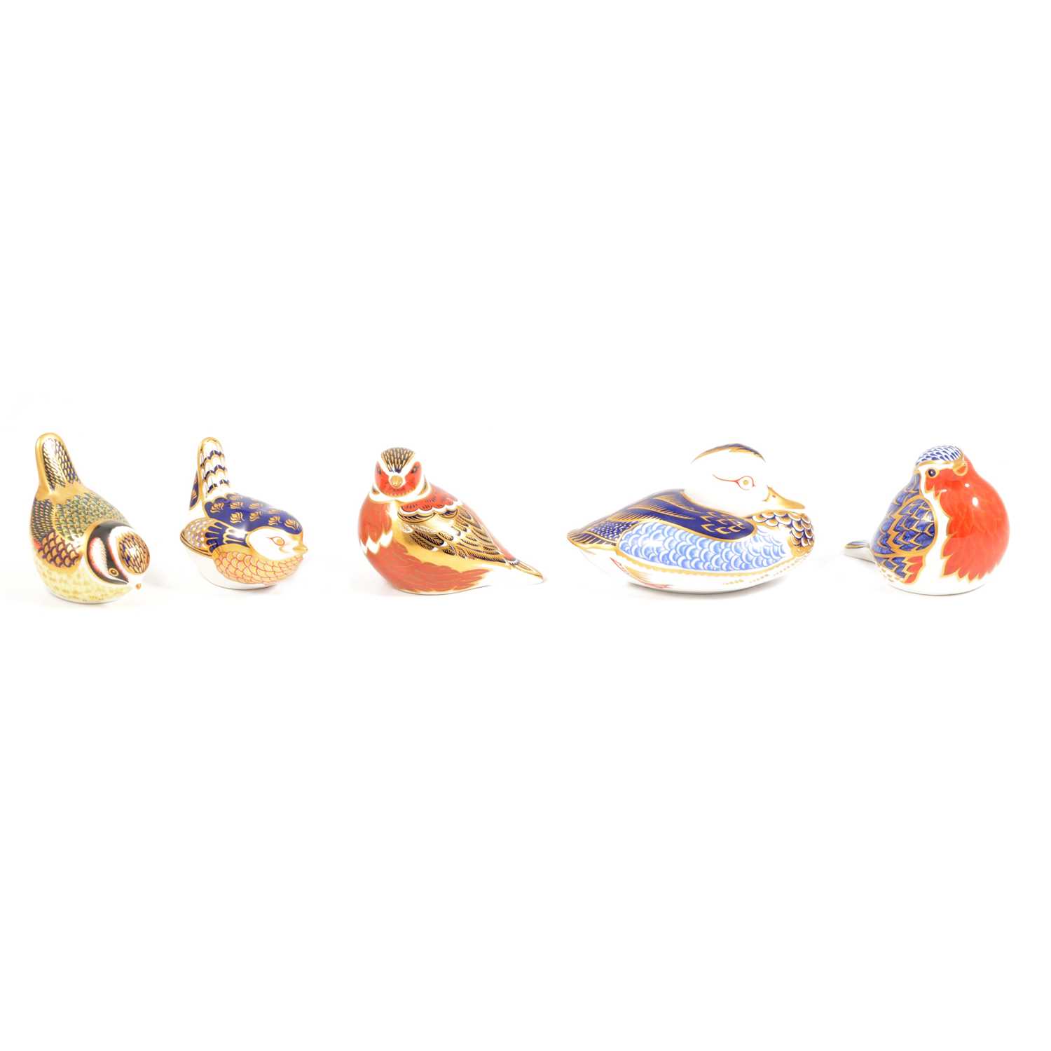 Lot 3 - Five Royal Crown Derby bird paperweights.