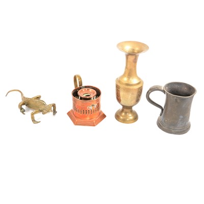 Lot 167 - Brass and copper wares, one box including brass figure of a lizard etc