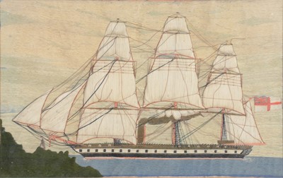 Lot 262 - Victorian long stitch needlework picture of a masted ship