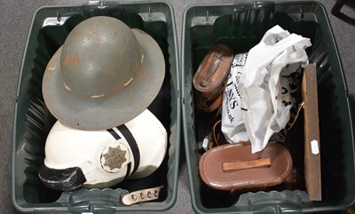 Lot 169 - Two Brodie helmets a Fireman's helmet, a pilot's helmet, etc