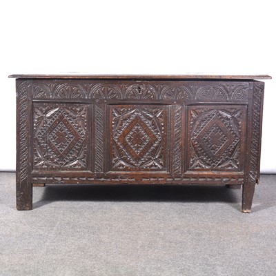 Lot 514 - Joined oak coffer, later carved.