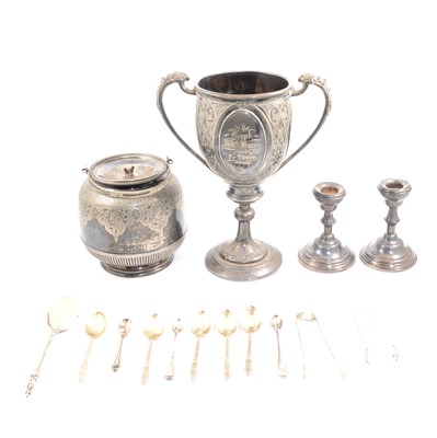 Lot 168 - Silver-plated ware, one box including trophy, tea pot etc