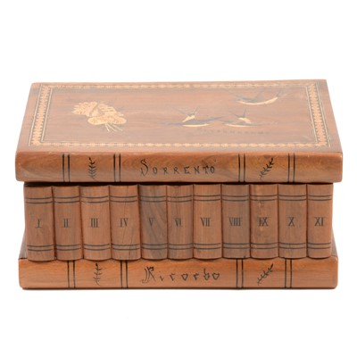 Lot 110 - Inlaid jewellery box, in the shape of a pile of books