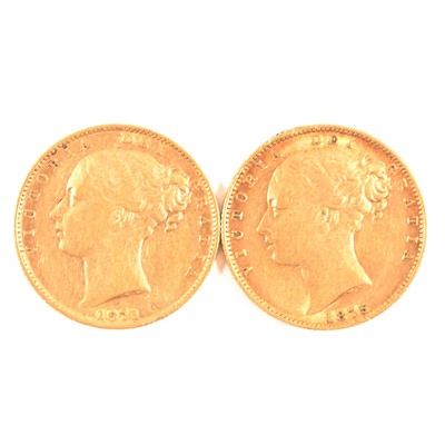 Lot 150 - Two Gold Full Sovereign Coins, Victoria Young Head, Shield Back.