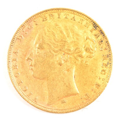 Lot 152 - A Gold Full Sovereign Coin, Victoria Bun Head, George & Dragon Back.