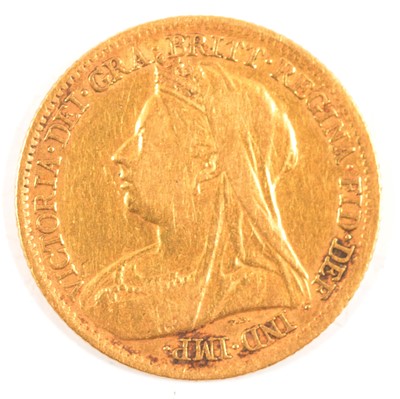 Lot 156 - A Gold Half Sovereign Coin, Victoria Veiled Head, 1900.
