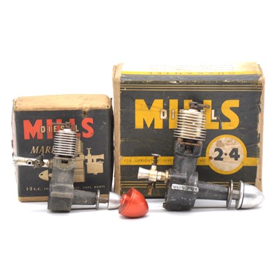 Lot 7 - Mills diesel aero model aircraft engines, two including 1.3cc MkII; 2.4cc