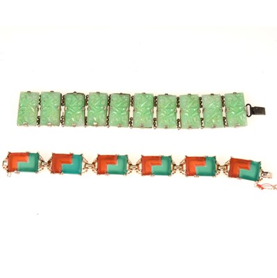 Lot 408 - Two vintage bracelets, faux jade and cornelion.