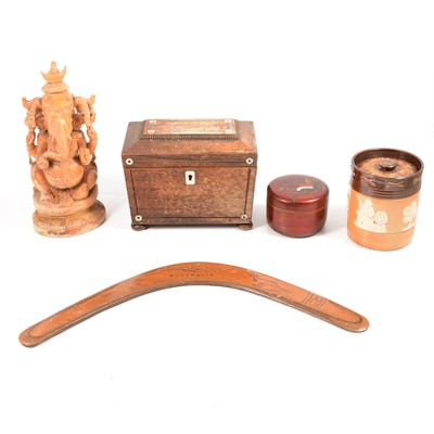 Lot 106 - One box including wooden and ceramic items, including Doulton tobacco jar