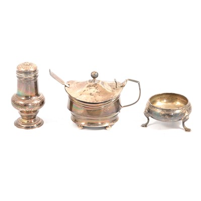 Lot 237 - Georgian silver mustard pot, pepper pot and salt.