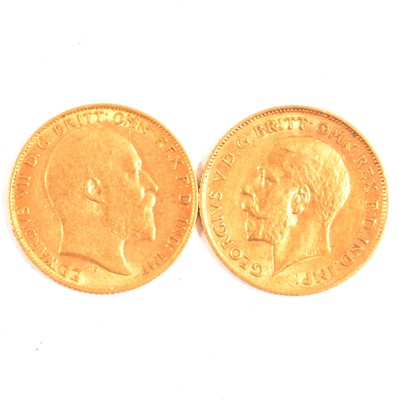 Lot 155 - Two Gold Half Sovereign Coins, Edward VII 1909; George V `911.