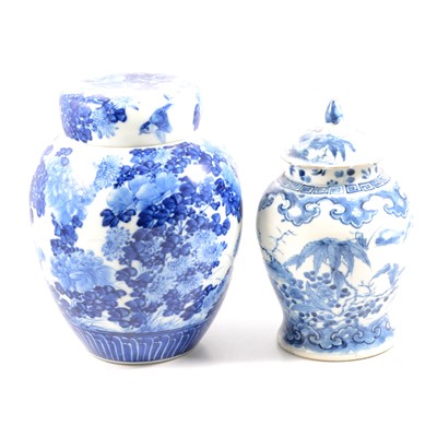 Lot 18 - Chinese porcelain blue and white ginger jar and cover, and another covered jar