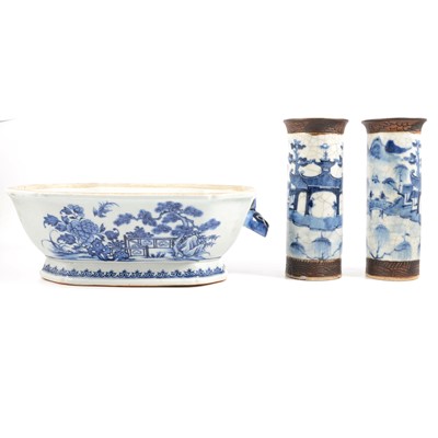 Lot 22 - Chinese blue and white tureen, and a pair of cylindrical vases