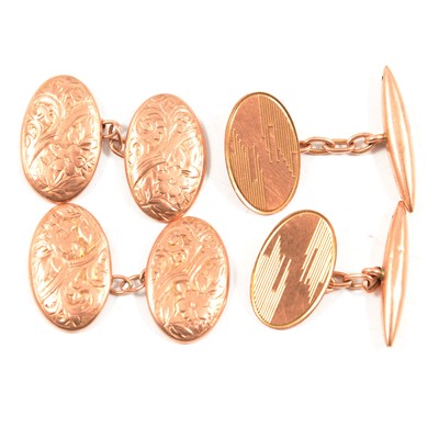 Lot 317 - Two pairs of 9 carat rose gold chain link cufflinks.