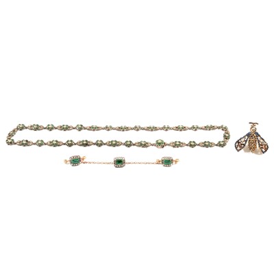 Lot 268 - A paste set floral necklace, cut steel brooch, delicate blouse lapel brooches.