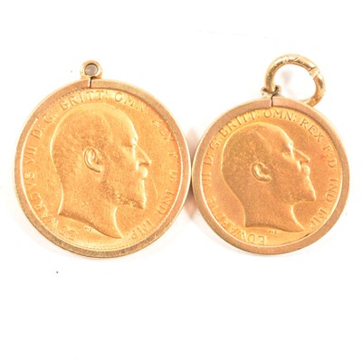 Lot 146 - A Gold Full Sovereign Coin and Half Sovereign in pendant mounts.