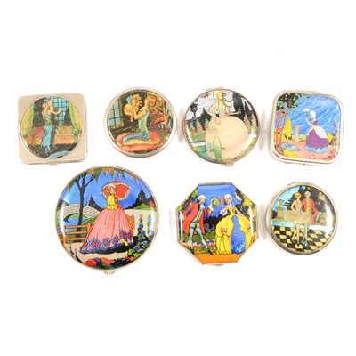 Lot 457 - Three Gwenda foil powder compacts and four others.