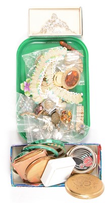 Lot 274 - Powder compacts, costume jewellery and malachite jewellery.