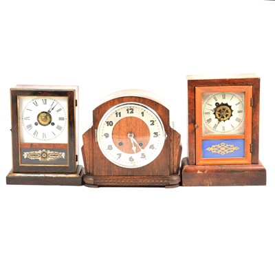 Lot 112A - Two American shelf clocks and an oak cased mantel clock