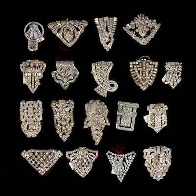 Lot 402 - Nineteen Art Deco and later single paste dress clips.
