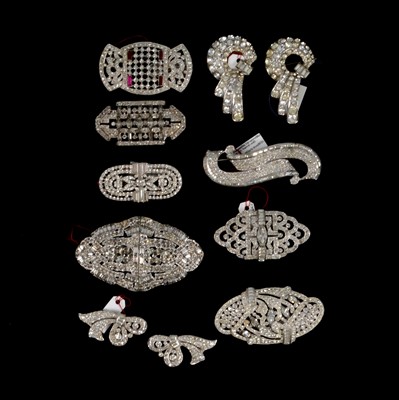 Lot 409 - Nine 1930’s 1940’s paste set brooches.