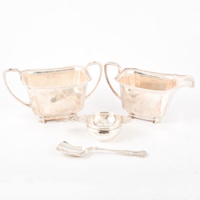 Lot 215 - Silver milk jug and sugar bowl and three other items