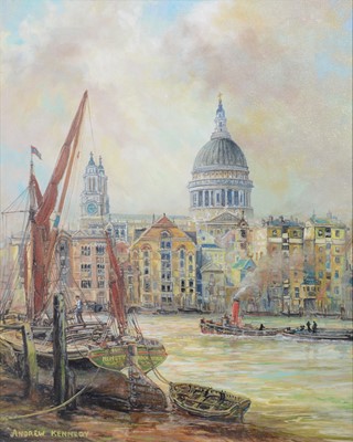 Lot 296 - Andrew Kennedy, barges near St Paul's Cathedral, London.
