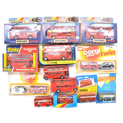 Lot 171 - Thirteen die-cast model London Buses, including Matchbox, Corgi, etc.