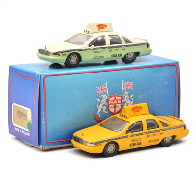 Lot 120 - Two Rae Models 1:43 scale white metal Chevrolet Caprice Star Cab Taxi models