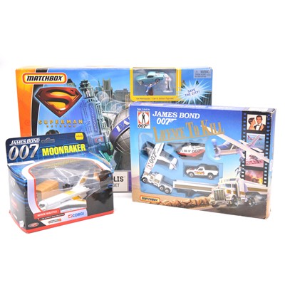 Lot 1126 - Matchbox 007 'Licence to Kill' set; 'Superman Returns' Metropolis Adventure set; Corgi 'Moonraker' shuttle